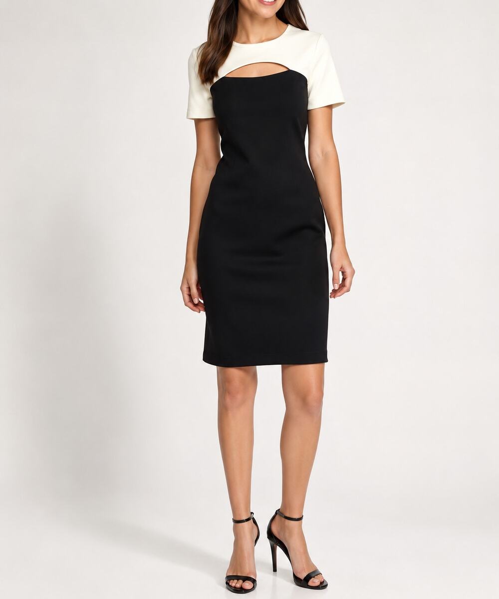 Calvin Klein Colorblock Cut-Out Scuba Sheath Dress Office Black Women's Size 4